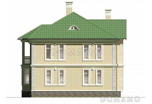 Проект классического коттеджа 10х10 с террасой из кирпича / Фасад 3