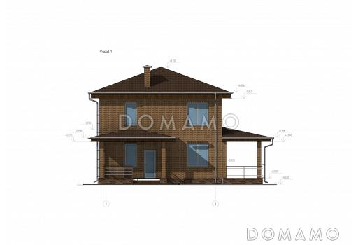 Проект двухэтажного дома с четырьмя спальнями и большой крытой террасой / Фасад 1