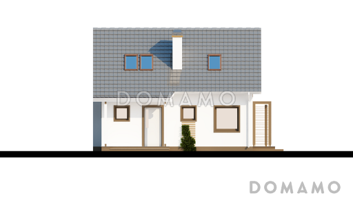 Проект компактного одноэтажного мансардного дома из газобетона с кабинетом на первом этаже и тремя спальнями на мансарде / Фасад 1