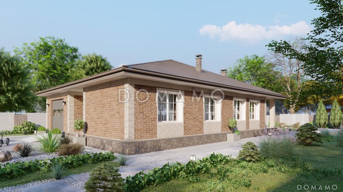 Проект дома с мастер-спальней, крытой террасой и встроенным гаражом / 2