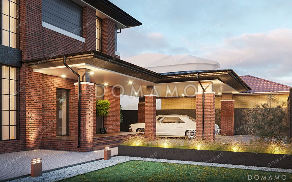 Проект двухэтажного дома с подвалом и навесом для авто / 3