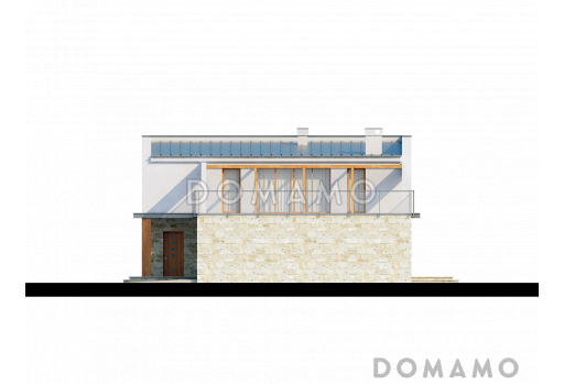 Проект современного двухэтажного дома из кирпича с четырьмя спальнями, кабинетом и гаражом / Фасад 1