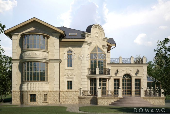 Проект дома с открытой террасой главного входа и пристроенным бассейном   Проект дома с открытой террасой главного входа и пристроенным бассейном