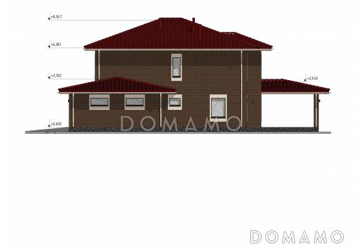 Проект двухэтажного дома с гаражом на две машины в стиле Райт S-234 / Фасад 3