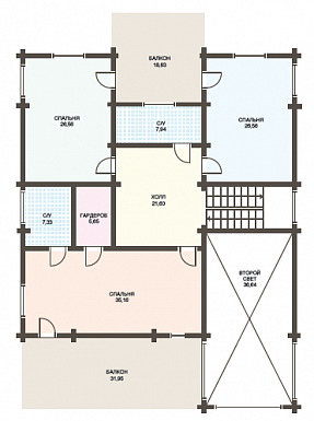 Проект дома из клееного бруса с большими окнами / План 2 этажа Проект дома из клееного бруса с большими окнами / План 2 этажа
