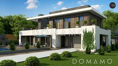 Проект современного двухэтажного дома из газобетона с панорамным остеклением и просторной террасой на втором этаже Проект современного двухэтажного дома из газобетона с панорамным остеклением и просторной террасой на втором этаже