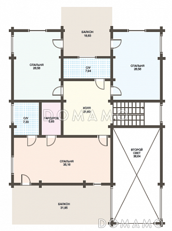 Проект дома из клееного бруса с большими окнами / План 2 этажа Проект дома из клееного бруса с большими окнами / План 2 этажа