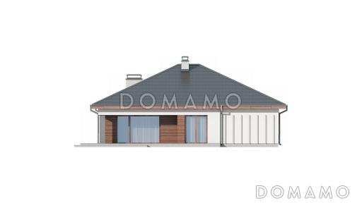 Проект удобного одноэтажного дома из кирпича с тремя спальнями, кабинетом и фронтальным гаражом / Фасад 3