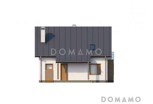 Проект одноэтажного мансардного дома из кирпича с прямоугольным эркером и балконом / Фасад 1