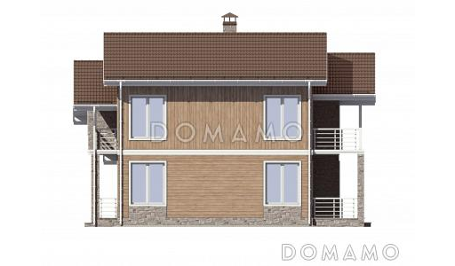 Проект загородного дома с длинным балконом / Фасад 4