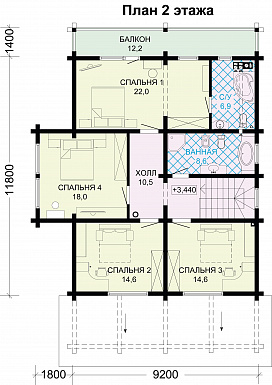 Проект дома из бруса с большой крытой террасой / План мансардного этажа Проект дома из бруса с большой крытой террасой / План мансардного этажа