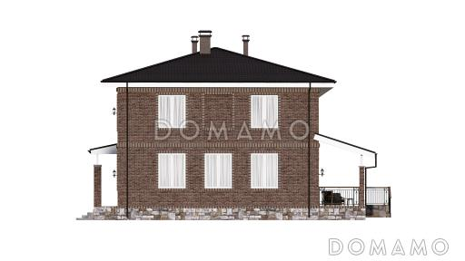 Проект двухэтажного дома с просторными террасой и гостиной-столовой / Фасад 1