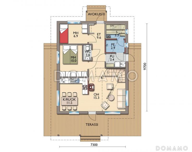 Проект каркасного дома до 100 кв.м / План 1 этажа