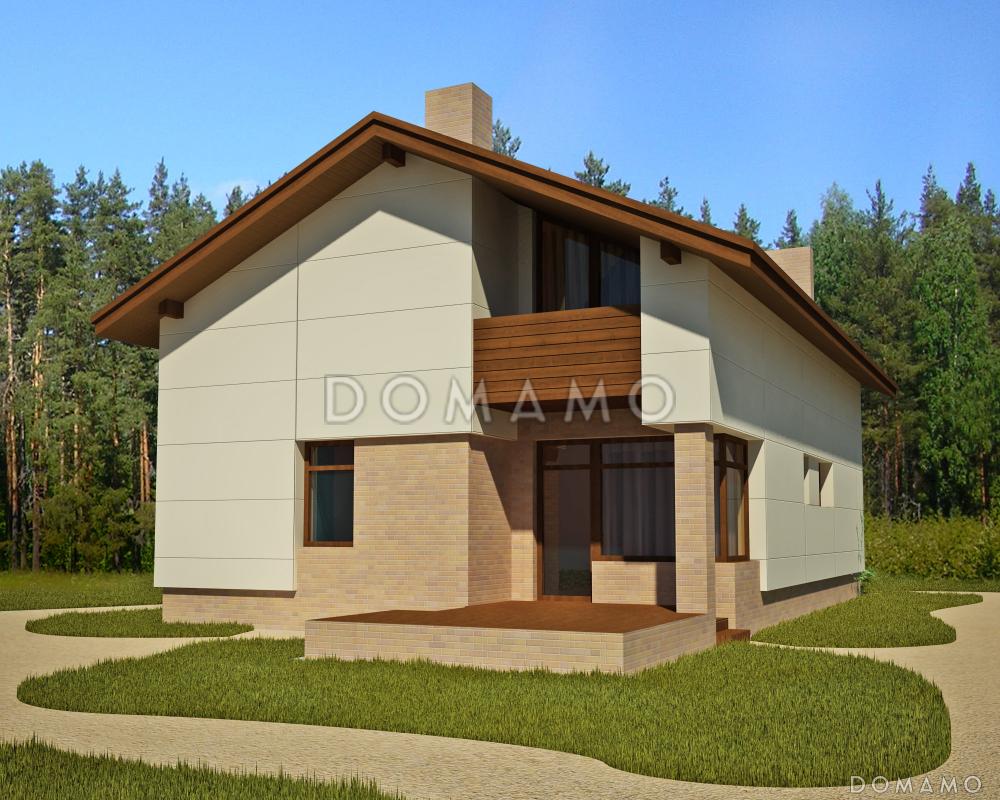 Проект загородного дома с открытой террасой, небольшой кухонной зоной, вторым светом, балконом и лоджией / 2