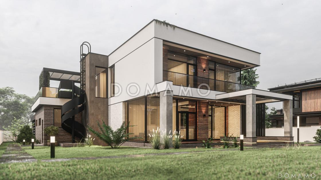 Проект современного двухэтажного дома из газобетона с сауной и балконом / 2