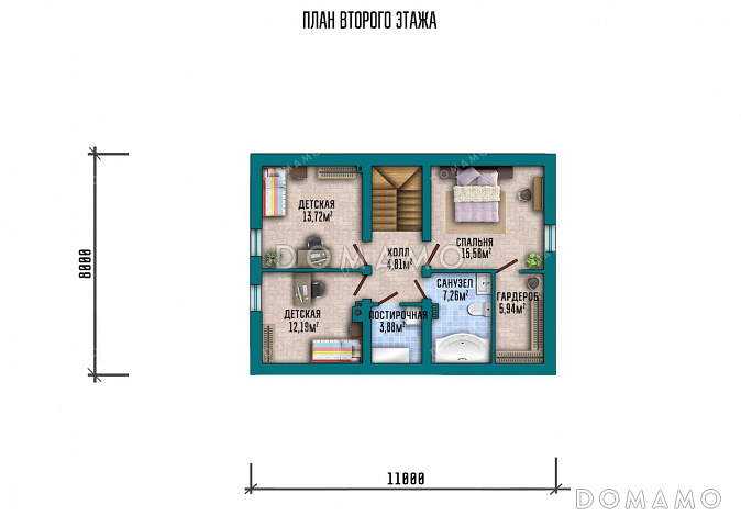 Проект дома с мансардой и навесом для авто / План мансардного этажа Проект дома с мансардой и навесом для авто / План мансардного этажа