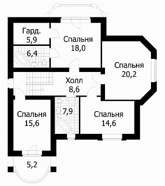 Проект шестикомнатного жилого дома / План 2 этажа Проект шестикомнатного жилого дома / План 2 этажа