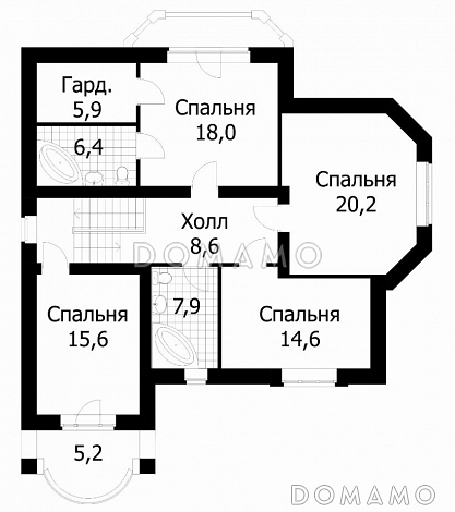 Проект шестикомнатного жилого дома / План 2 этажа Проект шестикомнатного жилого дома / План 2 этажа