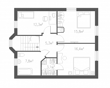 Проект практичного коттеджа в стиле фахверк / План мансардного этажа Проект практичного коттеджа в стиле фахверк / План мансардного этажа