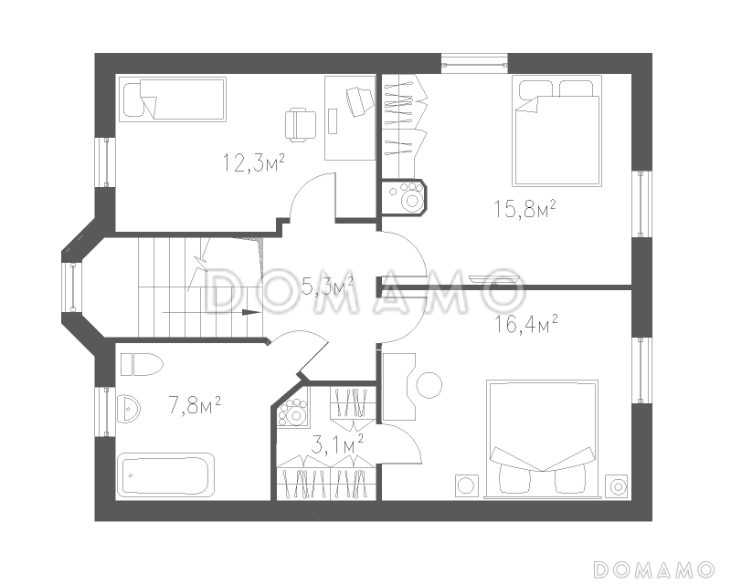 Проект практичного коттеджа в стиле фахверк / План мансардного этажа