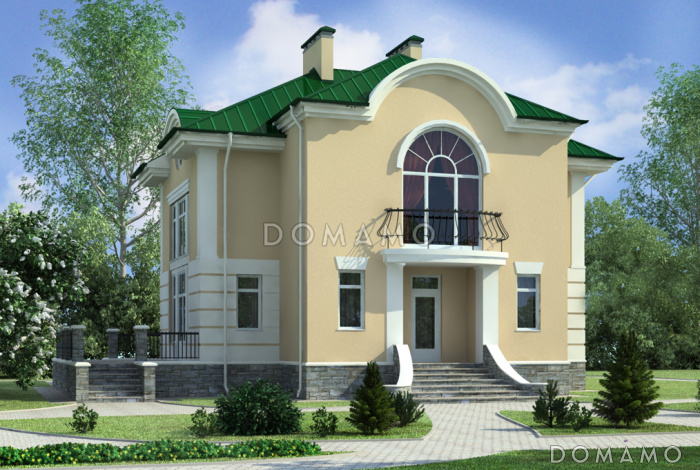 Проект дома с цокольным этажом, бассейном и сауной, кухней с эркером, открытой террасой, бильярдной на мансарде Проект дома с цокольным этажом, бассейном и сауной, кухней с эркером, открытой террасой, бильярдной на мансарде