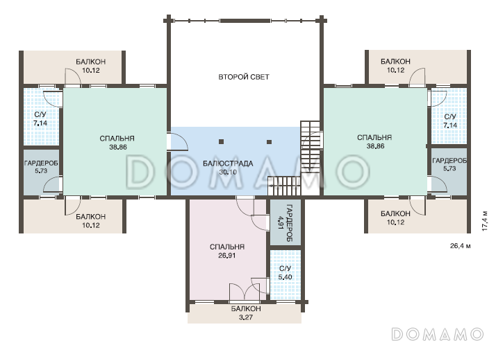 Проект дома из клееного бруса с двумя огромными террасами / План 2 этажа