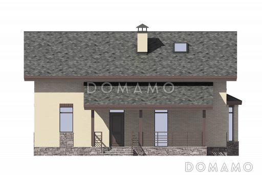 Проект дома с двумя спальнями на первом этаже, эркером, крытой террасой / Фасад 2