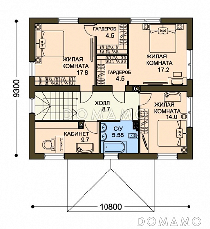 Проект двухэтажного дома с  небольшим кабинетом на втором этаже / План 2 этажа