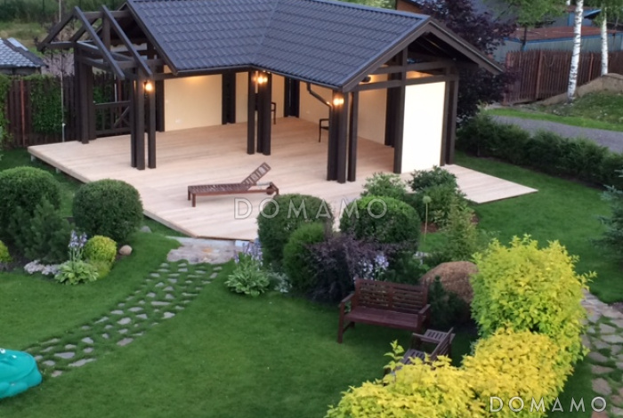 Проект г образной беседки с открытой террасой