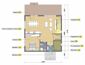 Проект дома из газобетона 10х10 с мансардой / План 1 этажа Проект дома из газобетона 10х10 с мансардой / План 1 этажа
