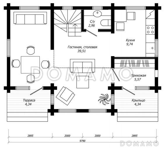 Проект компактного дома из клееного бруса / План 1 этажа