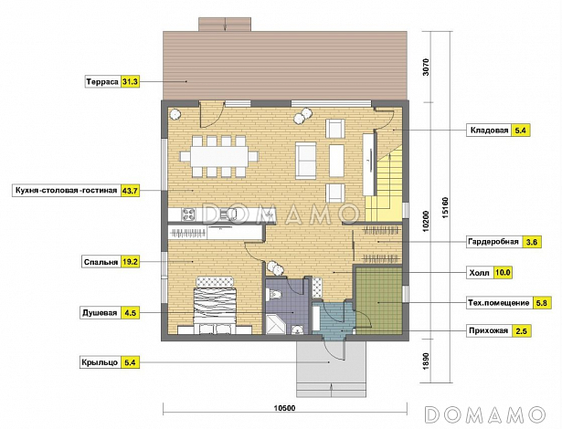 Проект дома из газобетона 10х10 с мансардой / План 1 этажа Проект дома из газобетона 10х10 с мансардой / План 1 этажа