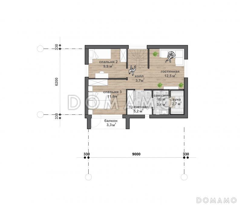 C-125 двухэтажный дом / План 2 этажа