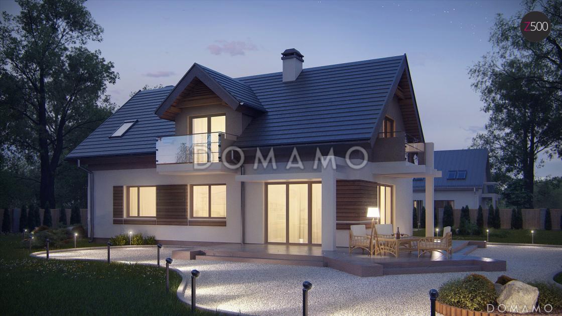 Проект одноэтажного мансардного дома из кирпича с четырьмя комнатами и тремя балконами / 4