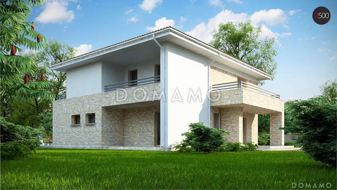 Проект современного двухэтажного дома из газобетона, с пятью комнатами, гаражом и террасами на обоих уровнях / 4