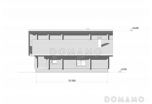 Проект коттеджа из бруса с двускатной кровлей / Фасад 2