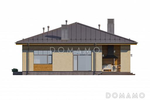 Проект кирпичного дома с мастер-спальней, просторной гостиной и крытой террасой / Фасад 2