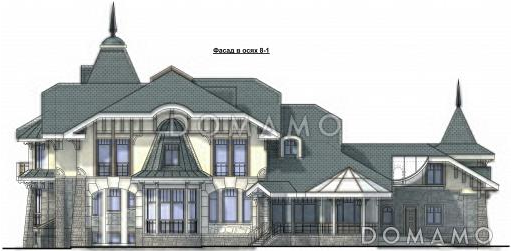 Проект просторного коттеджа с гаражом и хоз блоком / Фасад 2