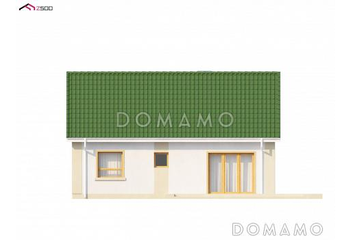 Проект компактного одноэтажного дома из газобетона с двумя спальнями, с возможностью обустроить мансарду / Фасад 1