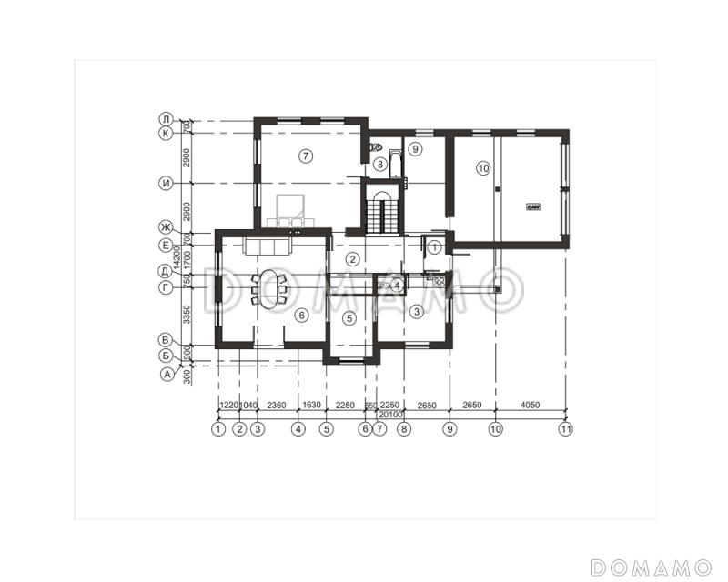 Проект дома с большим каминным залом / План 1 этажа