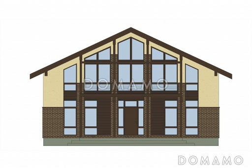Проект каркасного мансардного дома с симметричными террасами и балконами / Фасад 1