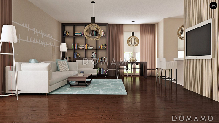 Проект квадратного одноэтажного дома из газобетона с четырьмя комнатами и гаражом для большой семьи Проект квадратного одноэтажного дома из газобетона с четырьмя комнатами и гаражом для большой семьи