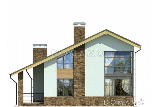 Проект дома с крытой террасой, спальней на первом этаже, постирочной, балконом / Фасад 2