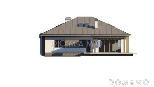 Проект полутораэтажного дома из газобетона с небольшой мансардой и с гаражом на два автомобиля / Фасад 3