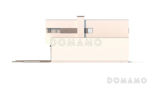Проект компактного современного двухэтажного дома из кирпича в стиле модерн, с террасой на втором уровне и с гаражом / Фасад 2
