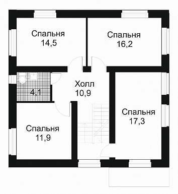 Проект дома из кирпича с небольшой кухней / План 2 этажа Проект дома из кирпича с небольшой кухней / План 2 этажа