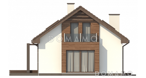 Проект классического мансардного дома из газобетона с дополнительной спальней на первом этаже, с эркером и с деревянными фасадами / Фасад 4