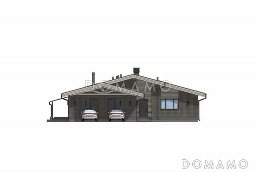 Проект кирпичного одноэтажного дома с 3 комнатами, сауной и навесом для автомобилей / Фасад 3 Проект кирпичного одноэтажного дома с 3 комнатами, сауной и навесом для автомобилей / Фасад 3