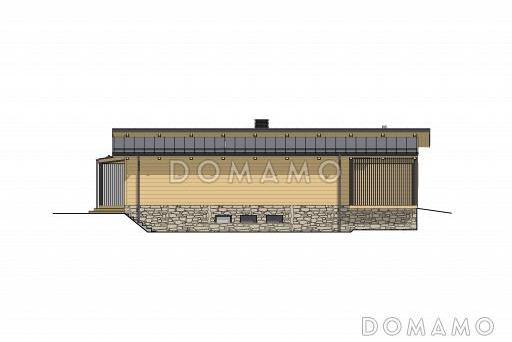 Проект дома из газобетона с просторной кухней-гостиной, террасами, мастер-спальней и хозблоком / Фасад 4