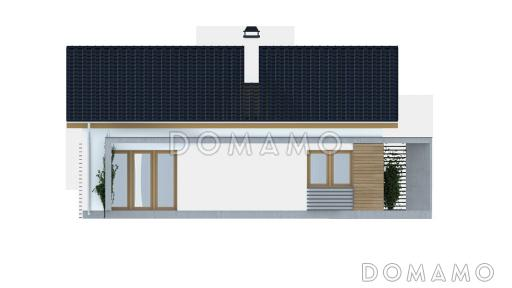 Проект компактного одноэтажного дома из газобетона с двумя спальнями, светлой дневной зоной и кладовой рядом с кухней / Фасад 3
